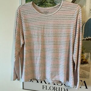 L.L. Bean Pastel Striped Shirt 2X Pink gray white Stretchy soft long sleeve.